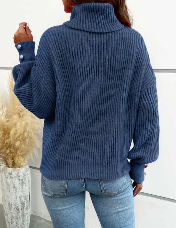 Women's Oversized Turtleneck Sweaters Fall 2024 Dressy Casual Ribbed Knit Button Long Sleeve Pullover Sweater - Image 3