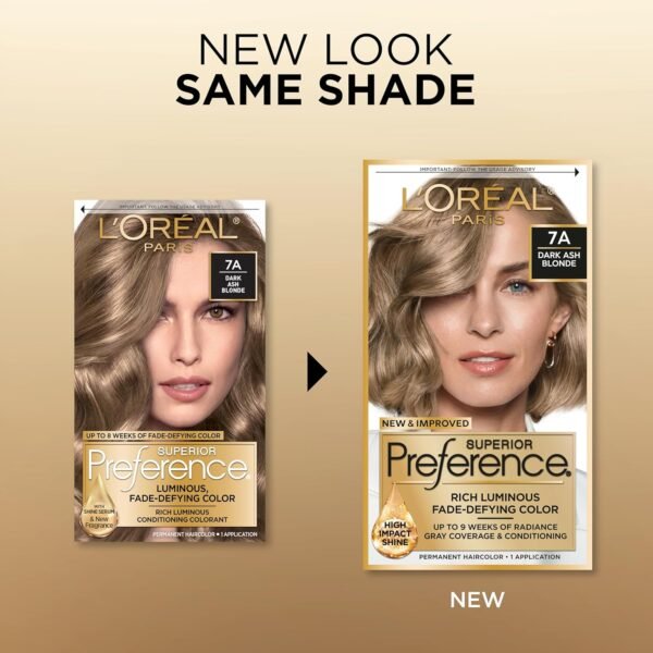 L'Oreal Paris Superior Preference Fade-Defying + Shine Permanent Hair Color, 7A Dark Ash Blonde, Pack of 1, Hair Dye - Image 2