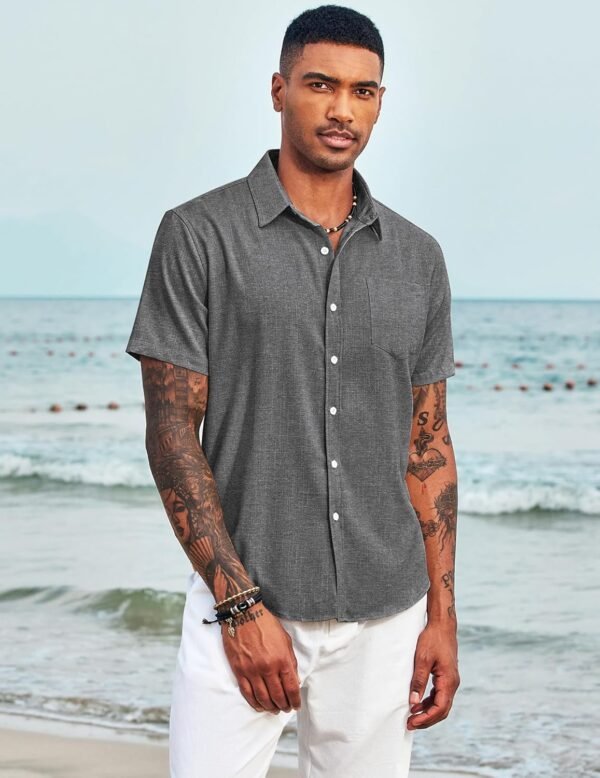 COOFANDY Men's Casual Button Down Shirts Short Sleeve Linen Shirts Summer Beach Dress Shirt - Image 3