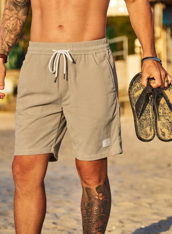 JMIERR Men's Corduroy Shorts Casual Elastic Waist Drawstring Lightweight Summer Beach Shorts - Image 3