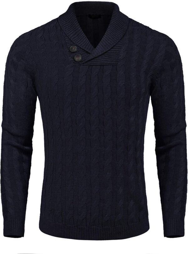 COOFANDY Men's Shawl Collar Pullover Sweater Slim Fit Casual Button Cable Knit Sweaters - Image 2