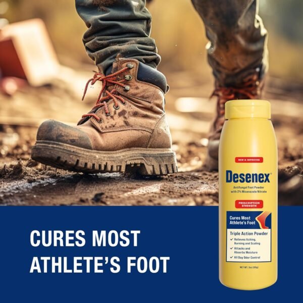 Desenex Anti-Fungal Foot Powder, Cures Most Athlete’s Foot, 2% Miconazole Nitrate, Helps Relieve Itching, Burning & Scaling, Attacks & Absorbs Moisture, All-Day Odor Control for Fresh Feet, 3oz Bottle - Image 5
