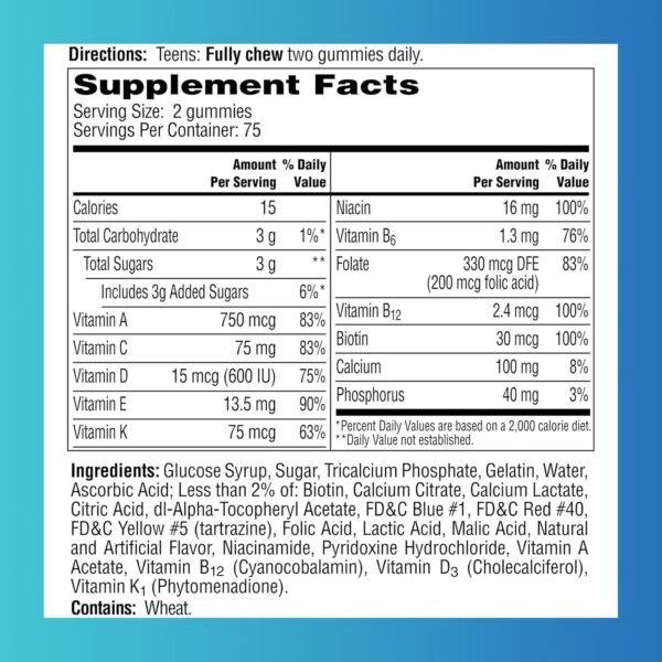 One A Day Teen for Him Multivitamin Gummies, Gummy Multivitamins with Vitamin A, C, D, E and Zinc for Immune Health Support, Physical Energy & More, 150 Count - Image 7