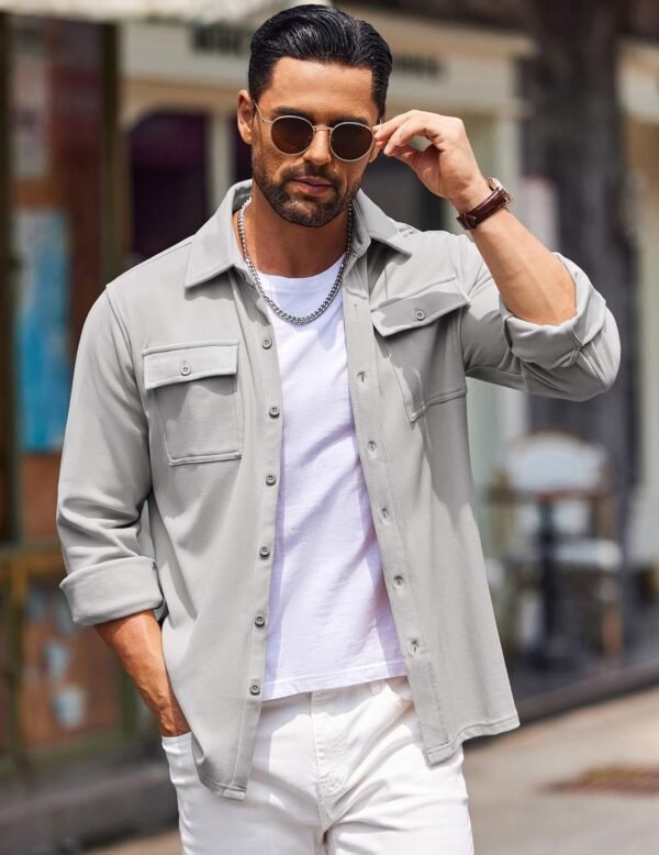 COOFANDY Men's Shirt Jacket Long Sleeve Overshirt Casual Button Down Shacket Thermal Shirts with Pockets - Image 3
