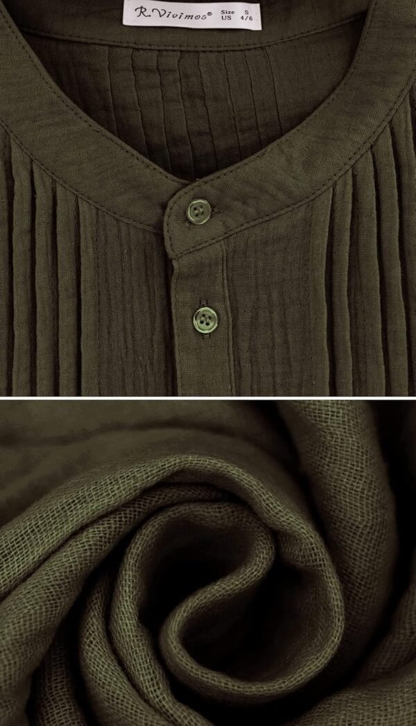 R.Vivimos Women's Tunic Dress Fall Cotton Button Down Long Sleeves Casual Mini Shirt Dress - Image 4