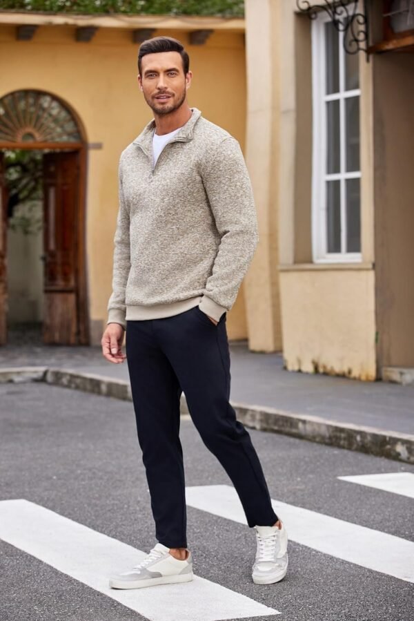 COOFANDY Men's Quarter Zip Pullover Casual Long Sleeve Sweater Slim Fit Sweater Mock Neck Polo Sweater - Image 3