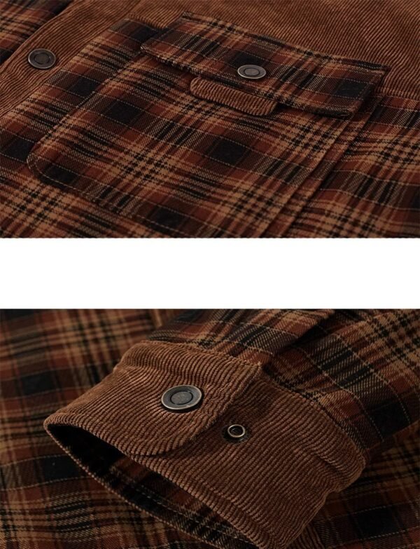 Haellun Men's Long Sleeve Sherpa Lined Shirt Jacket Flannel Plaid Fleece Coats - Image 5