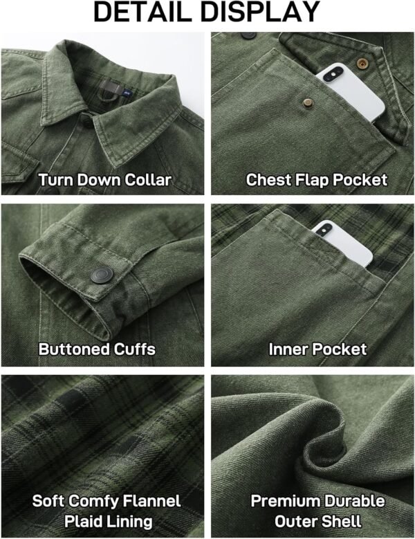 Flygo Mens Flannel Lined Denim Jacket Snap Cowboy Cut Western Classic Slim Fit Vintage Heavy Duty Jacket Trucker Coat - Image 6