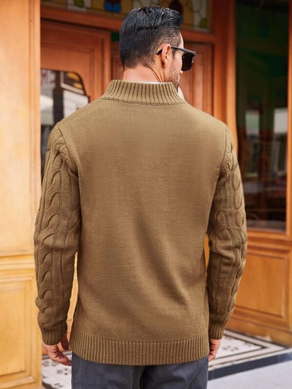 Runcati Mens Cable Knit Pullover Sweater Casual Stand Collar Chunky Buttons Fall Winter Sweaters - Image 3