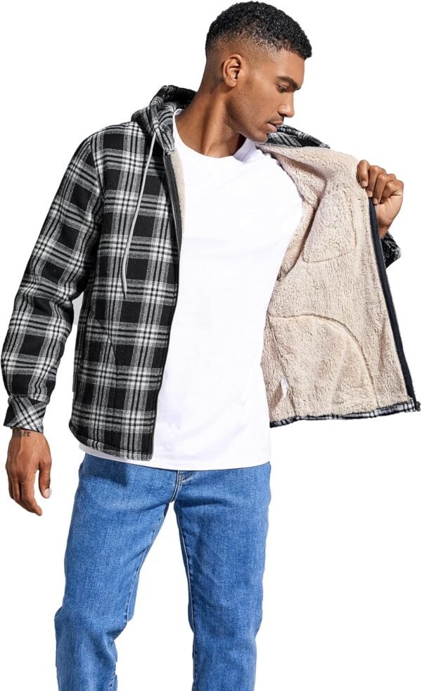 Elesuit Men's Full Zip Fleece Flannel Jackets Shirt Plaid Cotton Hoodies Soft Warm Coat for Men with Hood - Image 4