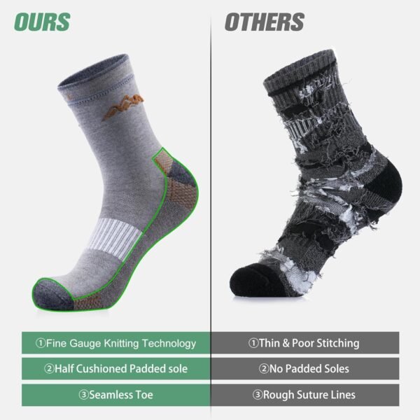 innotree 3 Pack Merino Wool Hiking Socks, Anti Blister Cushioned Micro Crew Socks for Men & Women, Outdoor Thermal Socks - Image 2
