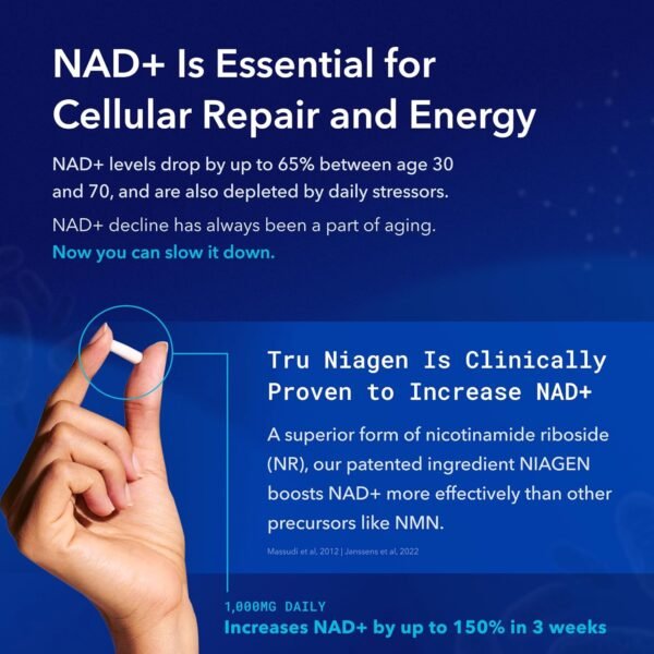 TRU NIAGEN PRO NAD+ Supplement for Anti Aging and Cell Regeneration, 1000 mg Patented Niagen, 30 Servings | Supports Cellular Energy | Nicotinamide Riboside (NR) Daily Supplements for Men and Women - Image 3