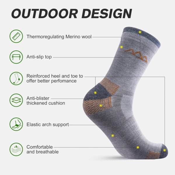 innotree 3 Pack Merino Wool Hiking Socks, Anti Blister Cushioned Micro Crew Socks for Men & Women, Outdoor Thermal Socks - Image 3