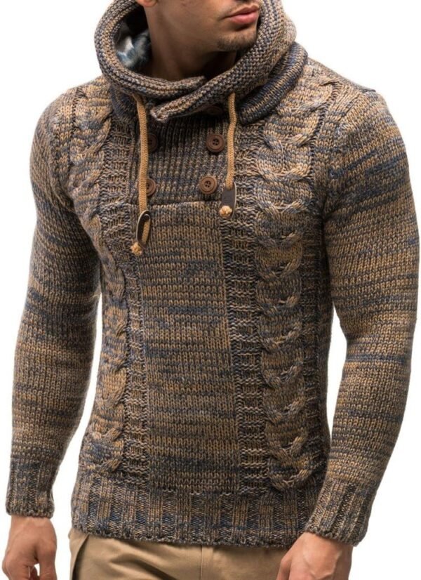Leif Nelson Men's Knitted Sweater - Slim Pullover Sweaters for Men with Hoodie
