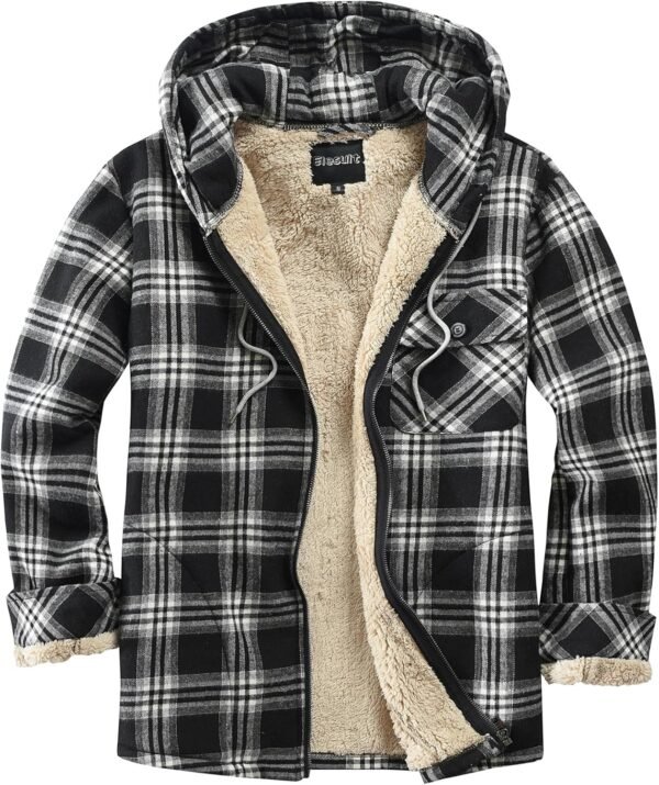Elesuit Men's Full Zip Fleece Flannel Jackets Shirt Plaid Cotton Hoodies Soft Warm Coat for Men with Hood