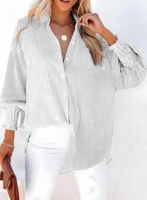 Dokotoo Womens V Neck Striped Button Down Shirts Long Sleeve Tunic Tops - Image 4