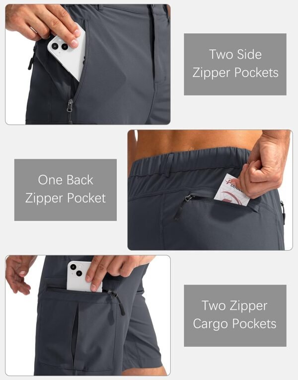 Pudolla Men's Hiking Cargo Shorts 9" Lightweight Outdoor Work Shorts for Men Travel Golf Camping Casual with 5 Zipper Pockets - Image 4