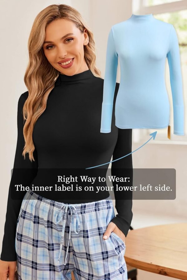 Ekouaer Turtleneck Shirt Women Long Sleeve Mock Neck Slim Fit Tops Thermal Base Layer Soft Lightweight Stretch Undershirts - Image 4