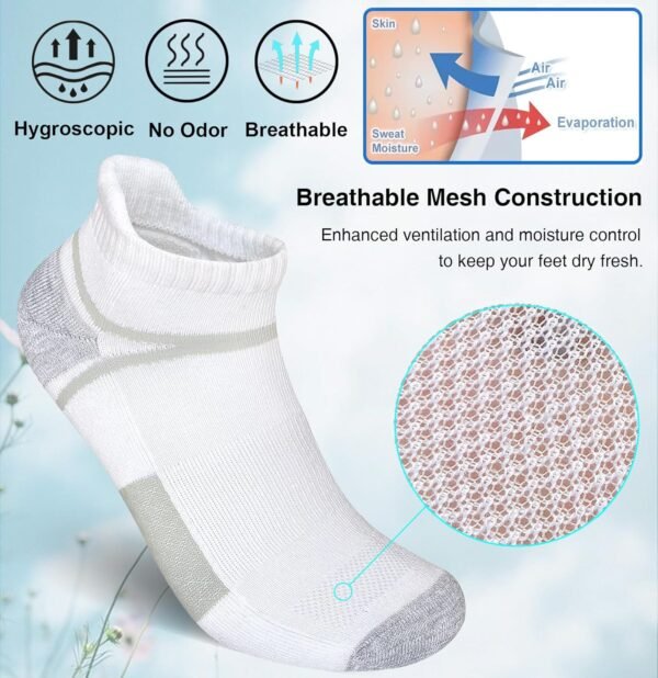 Men's Athletic Cushioned Ankle Socks Comfort Wicking Anti-Blister Running Sock 5 Pairs - Image 4