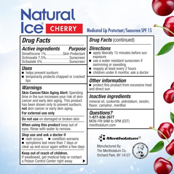 Natural Ice Cherry - SPF 15 lip balm, Cherry Flavor, 0.15 Ounce (Pack of 12) - Image 7