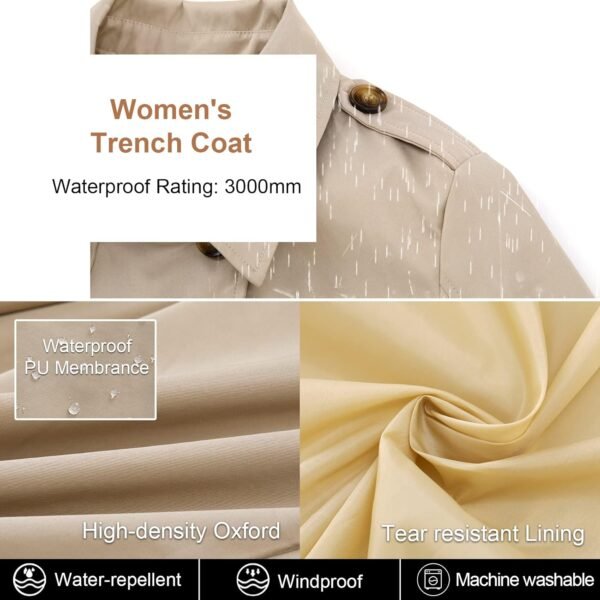 CREATMO US Women's Trench Coat Double-Breasted Classic Lapel Overcoat Belted Slim Outerwear Coat with Detachable Hood - Image 4