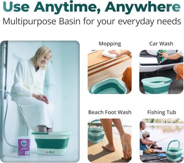 AWA Foot Soaking Tub, Collapsible Foot Bath Soak Tub for Soaking Feet, Pedicure Bowl, Plastic Feet Soaking Tub with Acupressure Massage Points, Foldable Laundry Basket (Teal Foot Tub) - Image 3