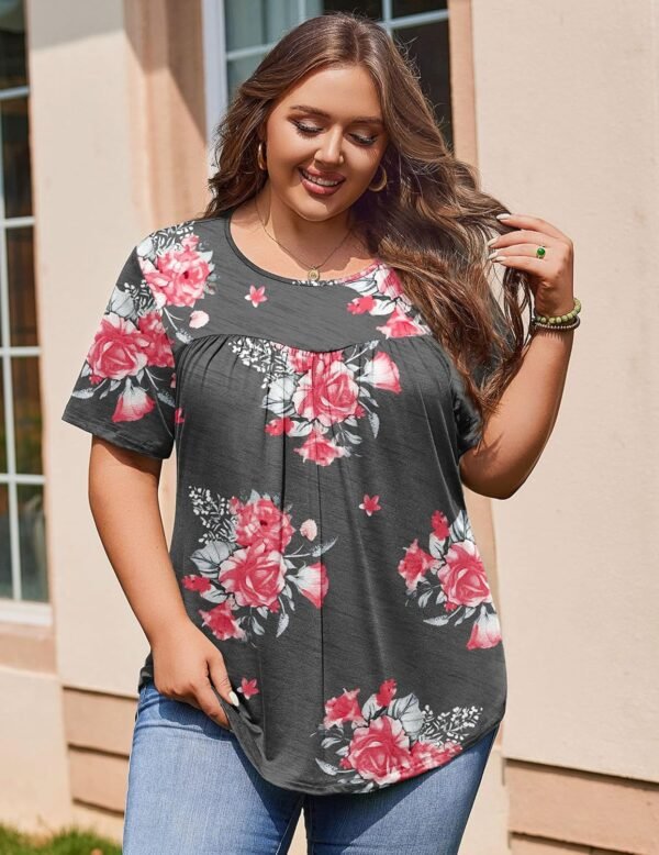 IN'VOLAND Womens Plus Size Tops Short Sleeve Tunic Crew Neck Shirts Summer Casual Loose Blouse 1X-5X - Image 2