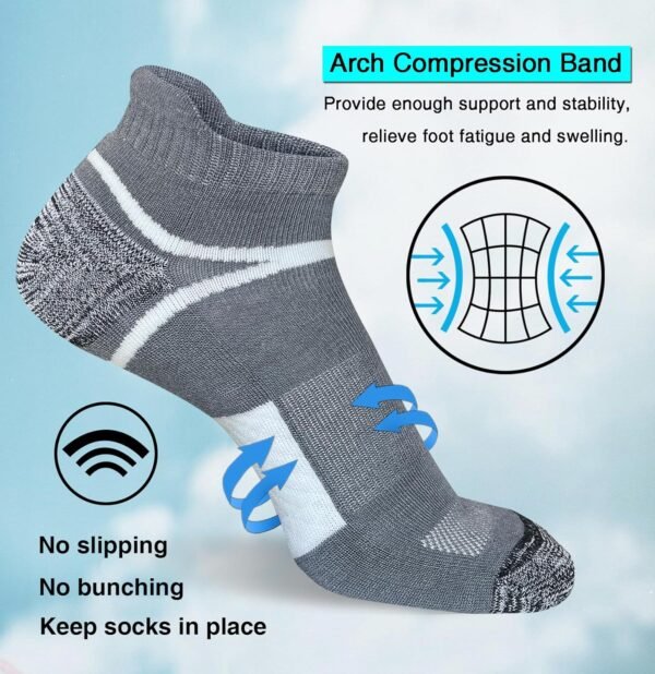 Men's Athletic Cushioned Ankle Socks Comfort Wicking Anti-Blister Running Sock 5 Pairs - Image 5