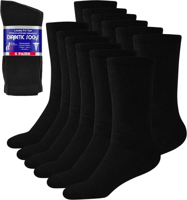 Debra Weitzner Diabetic Socks For Men and Women Loose Fit Non-Binding Cotton Crew Socks 6 Pairs