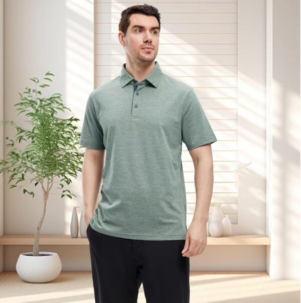 VEBOON Men's Polo Shirts Long and Short Sleeve Cotton Blend Heather Moisture Wicking Casual Collared Shirts - Image 2