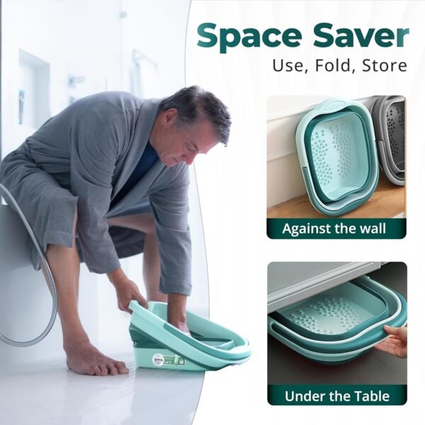 AWA Foot Soaking Tub, Collapsible Foot Bath Soak Tub for Soaking Feet, Pedicure Bowl, Plastic Feet Soaking Tub with Acupressure Massage Points, Foldable Laundry Basket (Teal Foot Tub) - Image 6