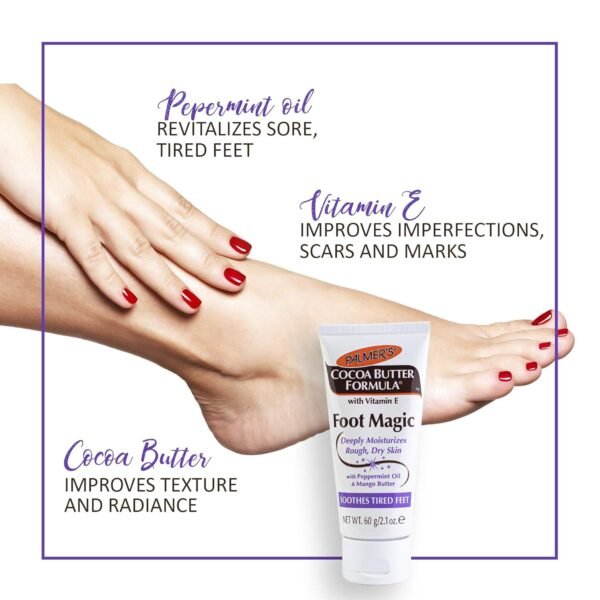 Palmer's Cocoa Butter Formula Foot Magic Moisturizing Foot Cream for Dry, Cracked Heels, Feet Moisturizer with Peppermint Oil & Vitamin E, 2.1 Ounces - Image 4
