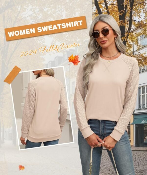 Sweatshirt for Women Crewneck 2025 Fashion Cable Knit Long Sleeve Loose Lightweight Sweater Fall Pullover Blouses Top - Image 2