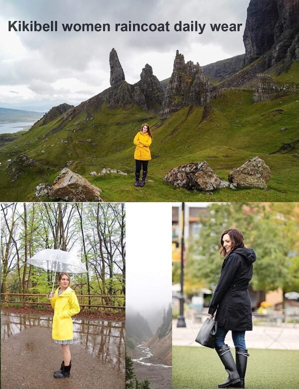 Rain Jacket Women Striped Lined Hooded Lightweight Raincoat Outdoor Waterproof Windbreaker - Image 5
