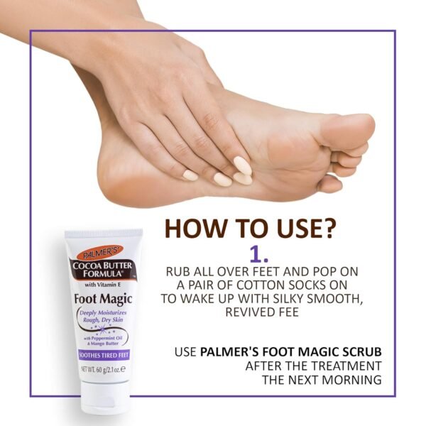 Palmer's Cocoa Butter Formula Foot Magic Moisturizing Foot Cream for Dry, Cracked Heels, Feet Moisturizer with Peppermint Oil & Vitamin E, 2.1 Ounces - Image 5