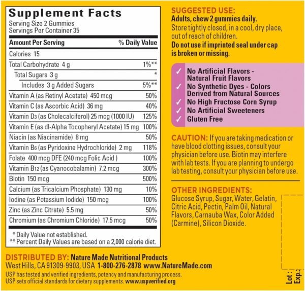 Nature Made Multivitamin For Her, Womens Multivitamin for Daily Nutritional Support, Multivitamin for Women, 70 Gummies, 35 Day Supply - Image 6