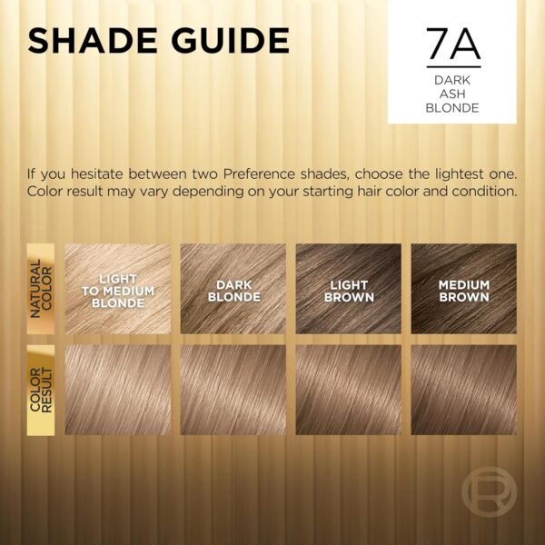 L'Oreal Paris Superior Preference Fade-Defying + Shine Permanent Hair Color, 7A Dark Ash Blonde, Pack of 1, Hair Dye - Image 5