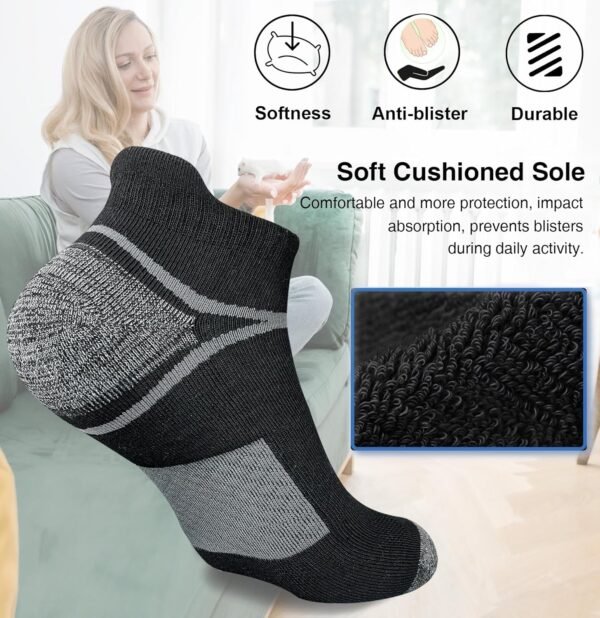 Men's Athletic Cushioned Ankle Socks Comfort Wicking Anti-Blister Running Sock 5 Pairs - Image 3