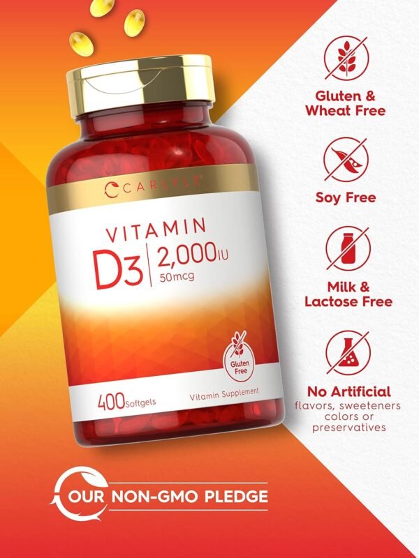 Carlyle Vitamin D3 2000IU Softgels | 400 Count | Non-GMO, Gluten Free Formula | 50 mcg | Vitamin D Supplement - Image 4