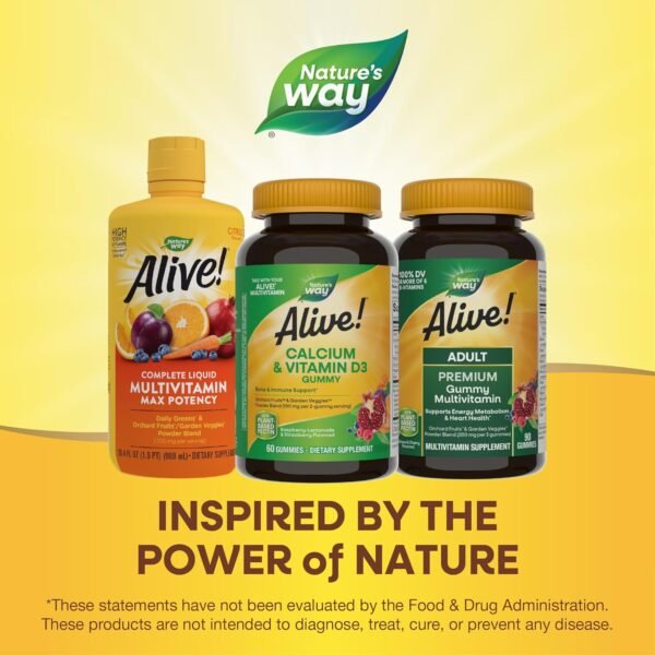 Nature's Way Alive! Daily Calcium & Vitamin D3 Gummies, Bone Support*, Immune Support*, Strawberry and Raspberry- Lemonade Flavored, 60 Gummies (Packaging May Vary) - Image 7