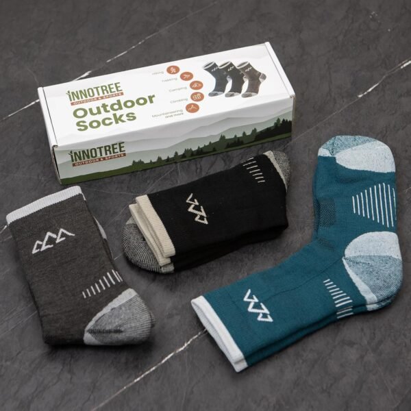 innotree 3 Pack Men's Merino Wool Hiking Socks, Micro Crew Cushioned Hiking Walking Socks Moisture Wicking Trekking Socks - Image 7