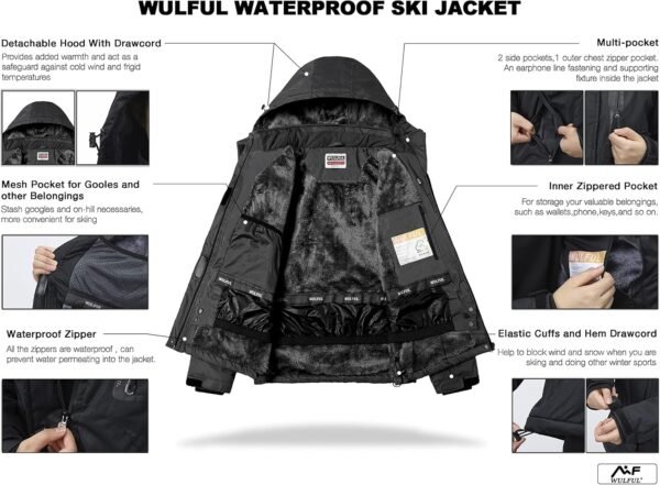 WULFUL Women’s Waterproof Snow Ski Jacket Mountain Windproof Winter Coat with Detachable Hood - Image 5