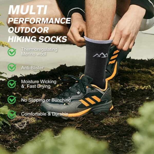 innotree 3 Pack Men's Merino Wool Hiking Socks, Micro Crew Cushioned Hiking Walking Socks Moisture Wicking Trekking Socks - Image 5
