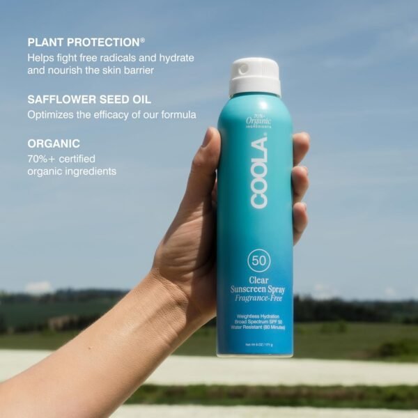 COOLA Organic Sunscreen SPF 50 Sunblock Spray, Dermatologist Tested Skin Care for Daily Protection, Vegan and Gluten Free, Fragrance Free, 6 Fl Oz - Image 5