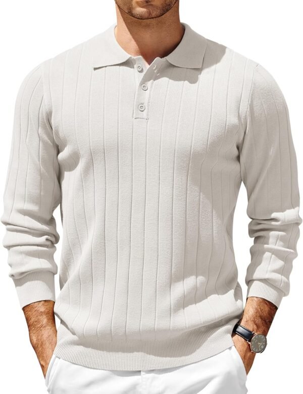 COOFANDY Mens Knit Polo Sweater Long Sleeve Polos Lightweight Casual Dress Pullover Sweaters