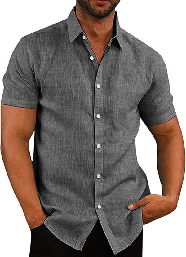 COOFANDY Men's Casual Button Down Shirts Short Sleeve Linen Shirts Summer Beach Dress Shirt