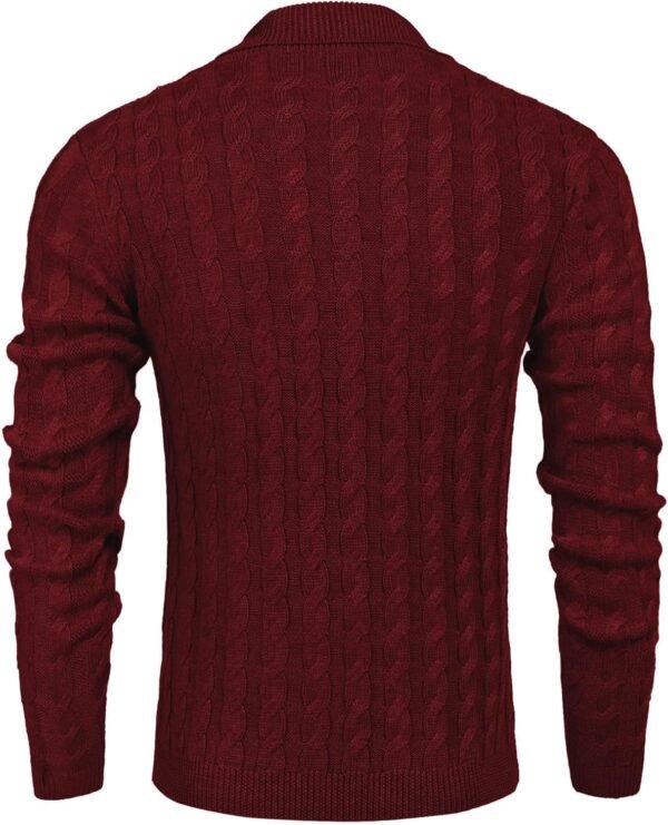 COOFANDY Men's Shawl Collar Pullover Sweater Slim Fit Casual Button Cable Knit Sweaters - Image 3