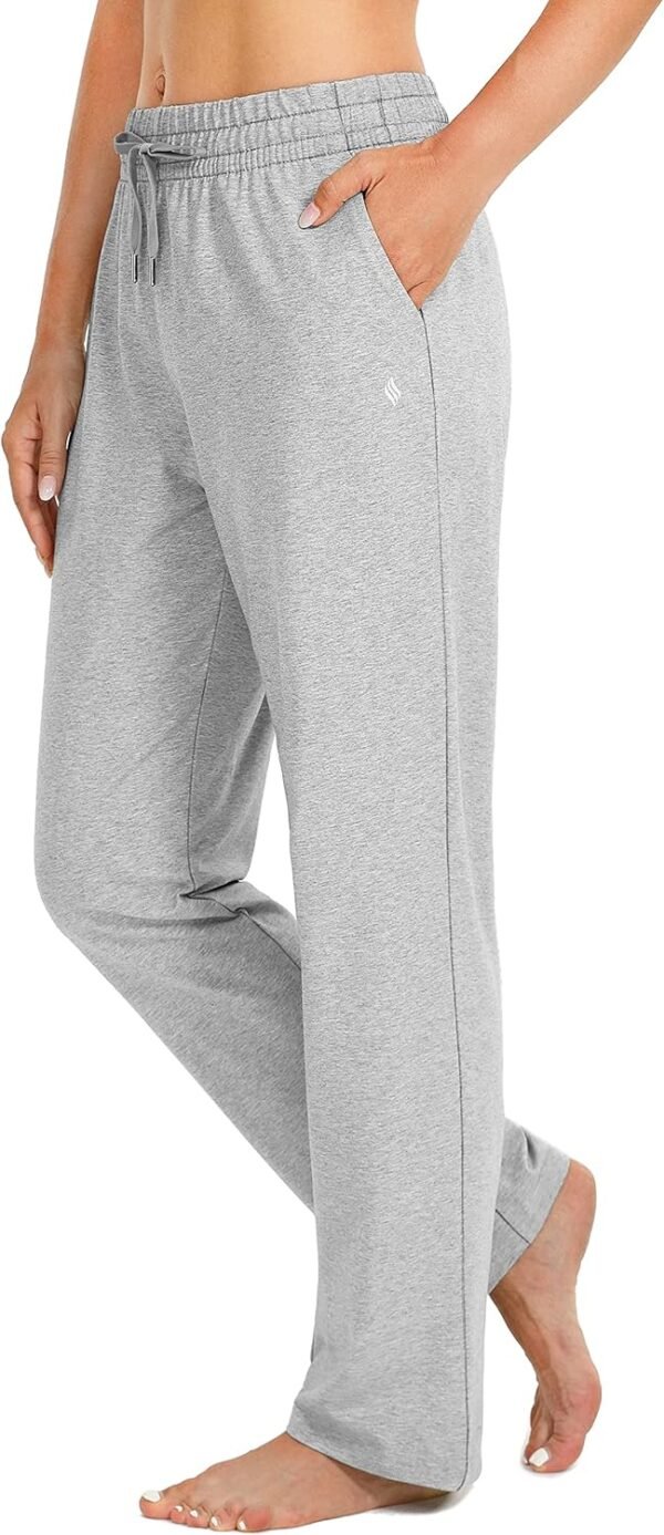 SANTINY Women's Cotton Sweatpants Yoga Lounge Casual Pants Open Bottom Sweat Pants for Women with Pockets - Image 2