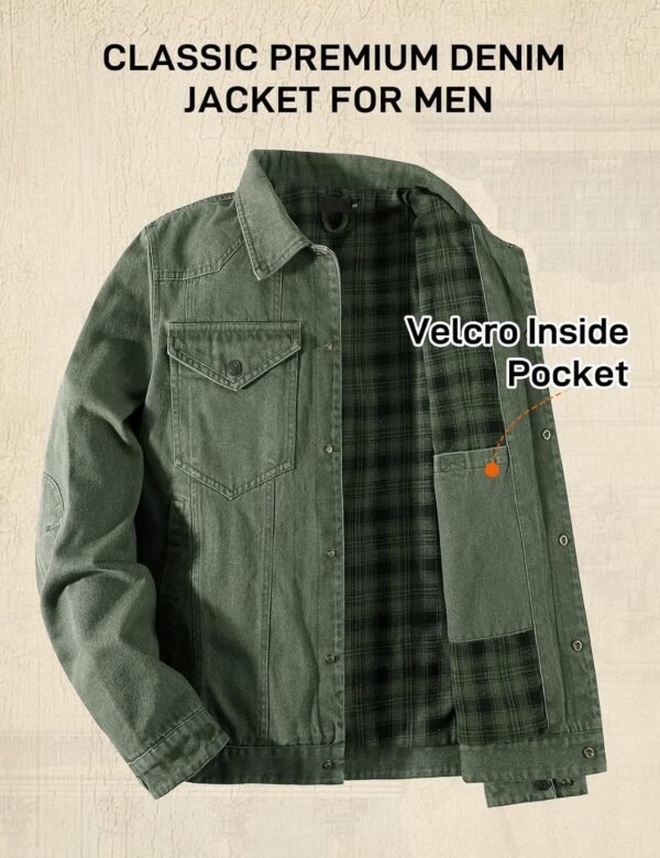 Flygo Mens Flannel Lined Denim Jacket Snap Cowboy Cut Western Classic Slim Fit Vintage Heavy Duty Jacket Trucker Coat - Image 4