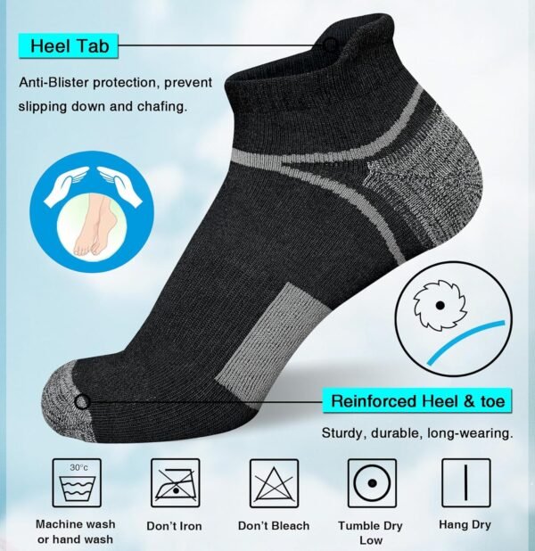Men's Athletic Cushioned Ankle Socks Comfort Wicking Anti-Blister Running Sock 5 Pairs - Image 2